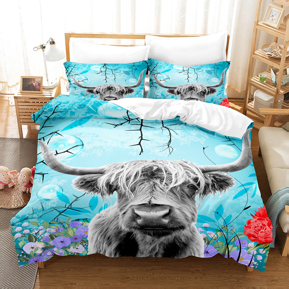 Serie de ganado 3D Impresión digital transfronteriza cubierta de edredón de comercio exterior conjunto de tres piezas conjunto de ropa de cama de cuatro piezas