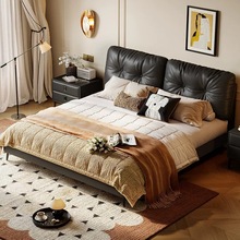 意式极简云朵真皮床软靠背储物高箱床轻奢家用双人卧室婚床齐边床