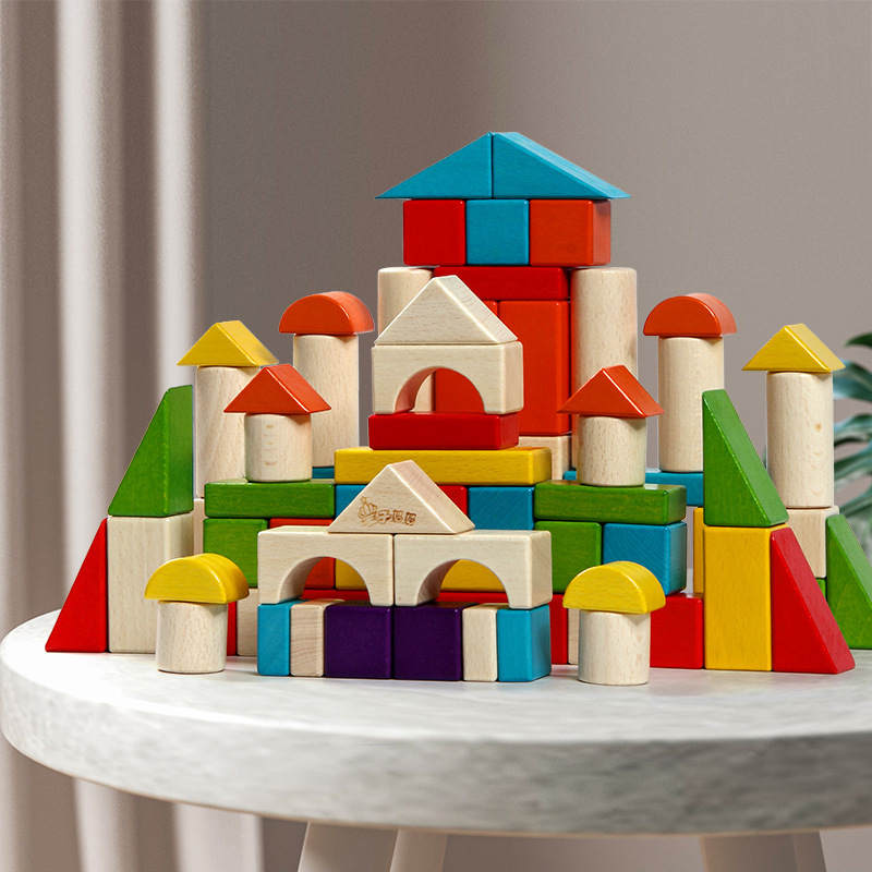Bloques de construcción coloridos de madera de haya que ensamblar juguetes educación temprana Niños niños y niñas educativos gran partícula de madera 2-3-6 años image 1
