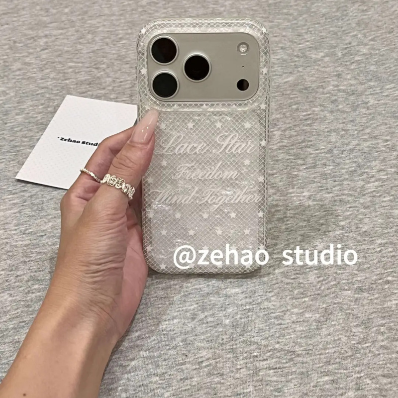 Shell Pattern White Lace Star English Design Suitable for Apple 18 Pro Max Phone Case New Model iPhone 16 Protection 17
