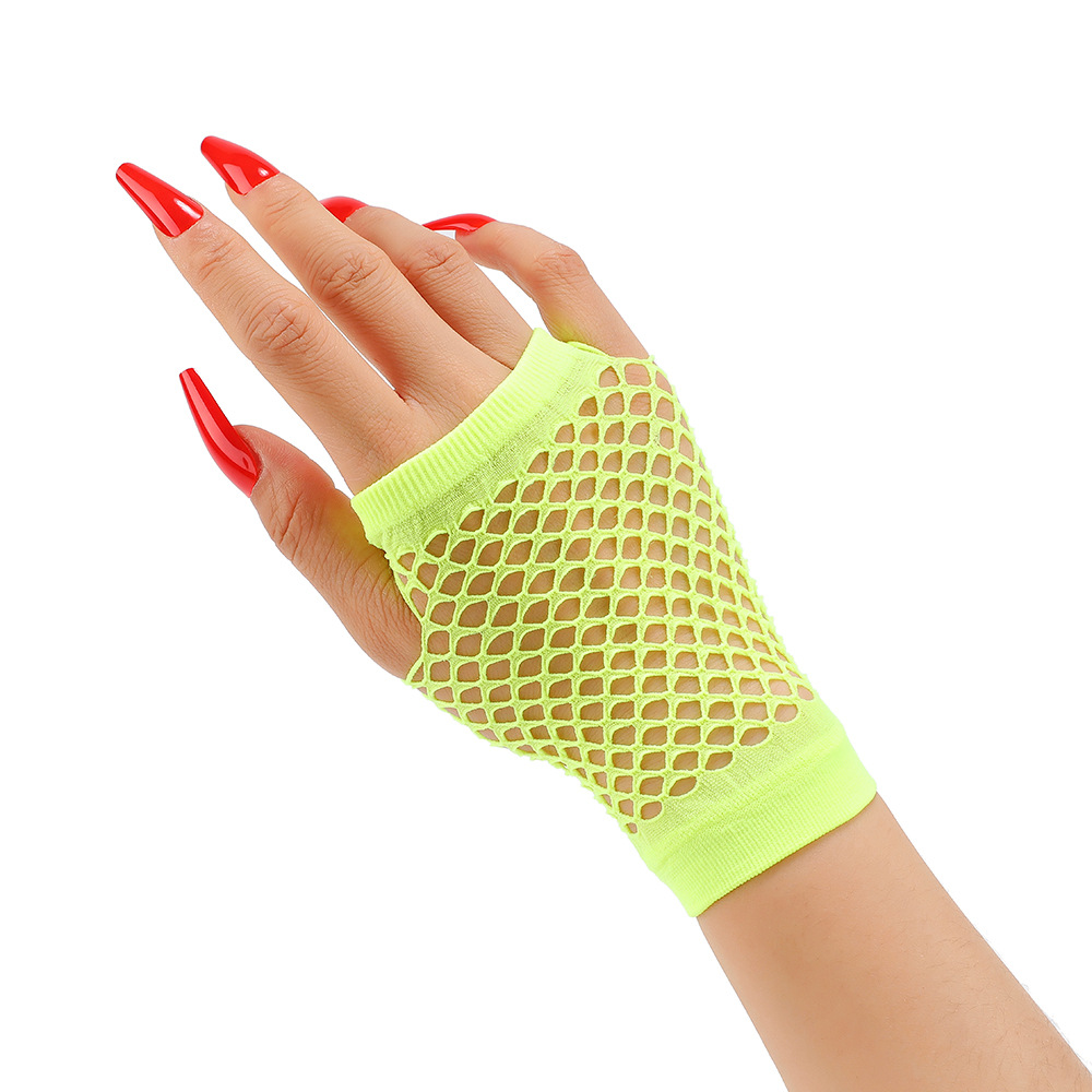 Guantes de red de pesca cortos, clubes nocturnos, guantes elásticos sexys multicolores, guantes de malla punk, guantes huecos de Halloween