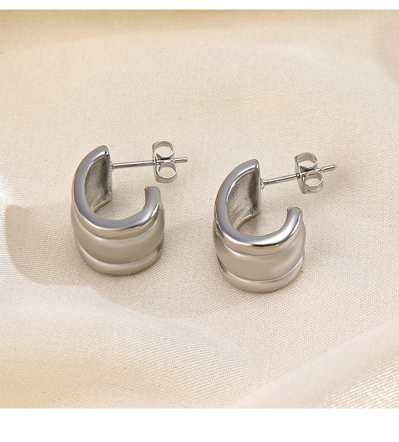 Daily Occasion 304 Stainless Steel Material C Shape Pattern 1 Pair Retro C Shape Plating 304 Stainless Steel 18K Gold Plated Ear Studs