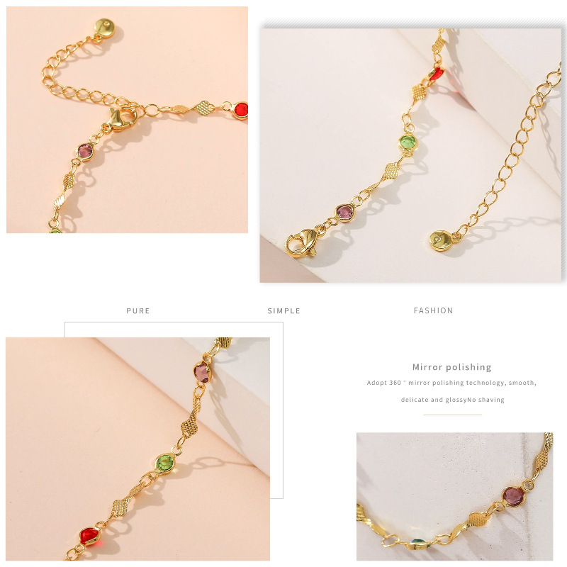 Color Zircon Adjustable Gold-plated Anklet Wholesale Nihaojewelry display picture 10