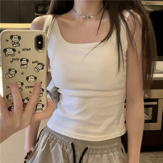 Summer New Solid Color Small Sling Vest with Chest Pad Outer Wear Inner Base Slim-fit All-match Sports Top All-match