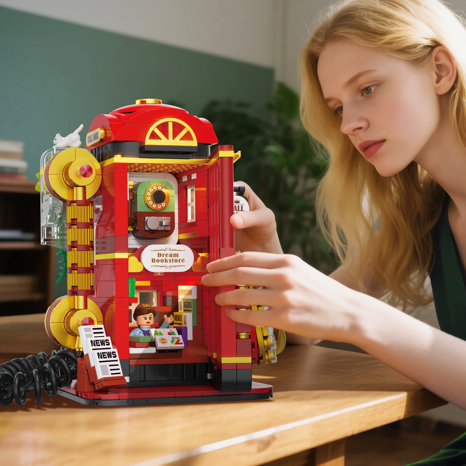 Zhegao Retro DIY Phone Booth Game Arcade Kidsren's Assembled Ornaments Toys Building Blocks Cross-Border Wholesale Dropshipping