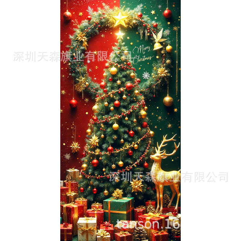 跨境爆款亚马逊圣诞节门盖旗帜雪人圣诞树真实感门套圣诞毛球花边|undefined