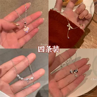 蝴蝶结项链女夏季轻奢小众设计感锁骨链女2022年新款高级水滴吊坠