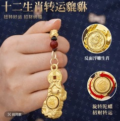 新型合金十二支貔貅キーホルダー、出入りのみ、金庫を開けるための金キー、アクセサリー