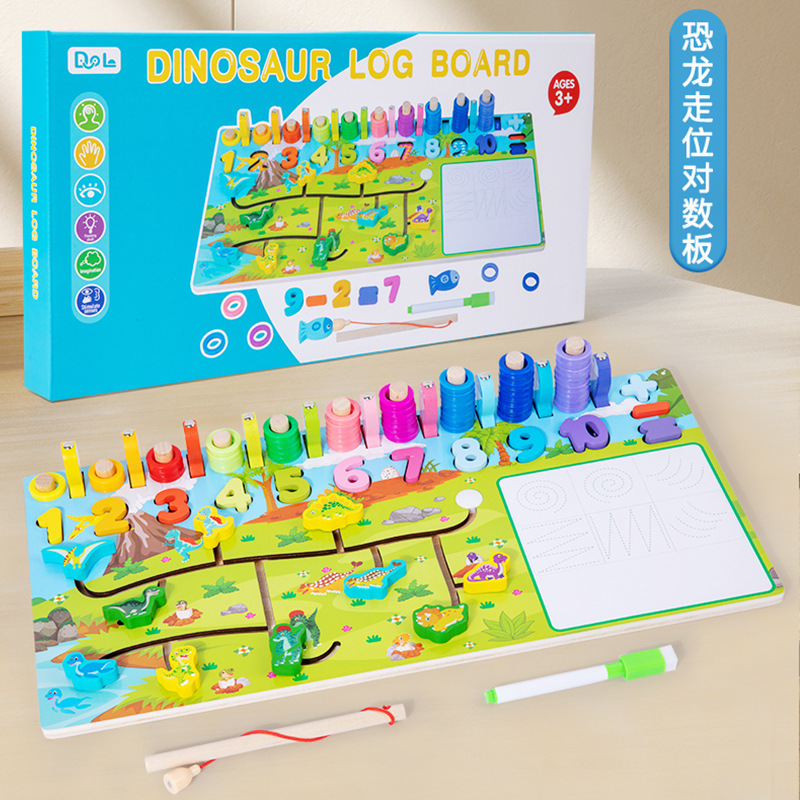 Tablero logarítmico para caminar multifuncional de madera para niños seis en uno divertido juego de dibujos animados modelado diseño juguetes educativos