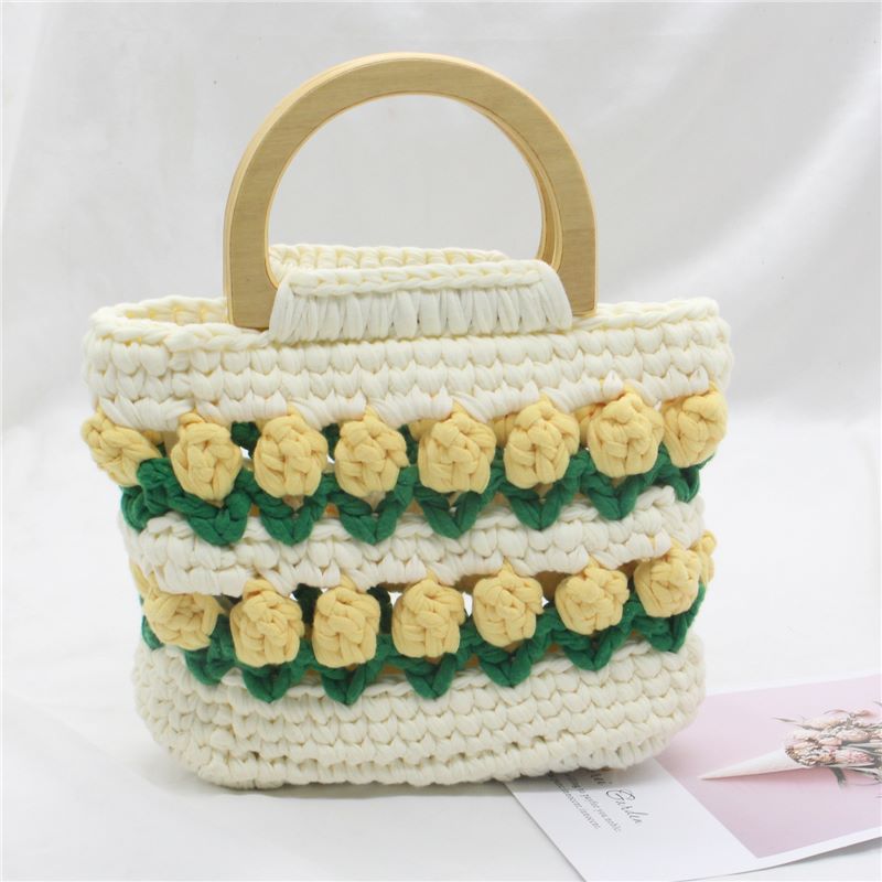 Línea de tela de bricolaje tejida a mano Bolso de tulipán Bolso de material Bolso para novias generosas y dulces