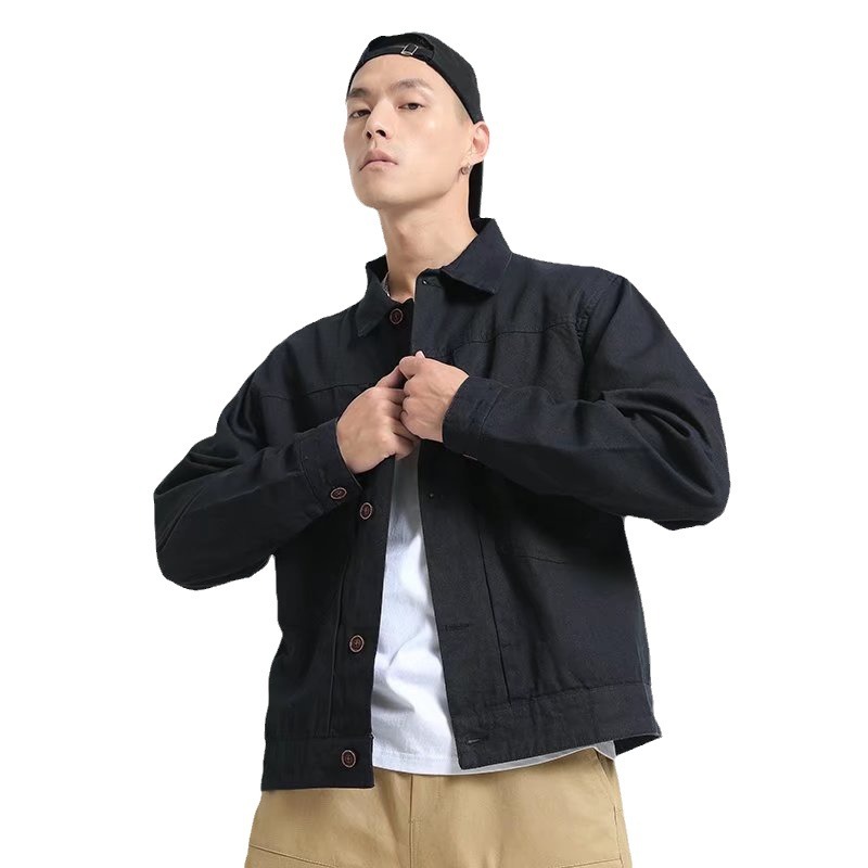 2024 primavera y otoño clásico retro chaqueta de mezclilla japonesa para hombre chaqueta de tendencia de herramientas de color sólido simple para hombre
