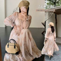 2421 Xuanchen, слегка толстая, большого размера, французское платье с принтом тай-дай, весенняя новая толстая элегантная женская юбка средней длины мм