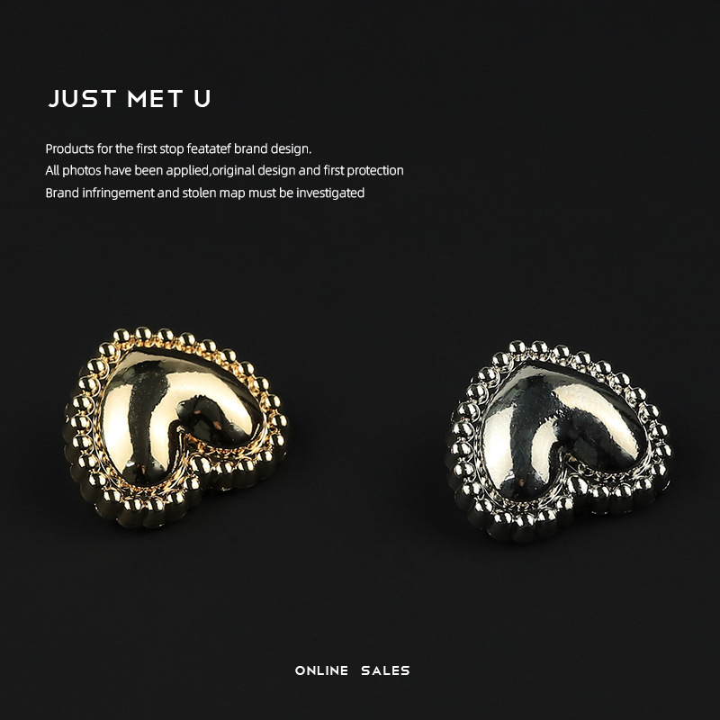 Metallic Lace Love Button Gold Silver High Foot Heart Shape Decorative Button Shirt Cardigan Knit Button