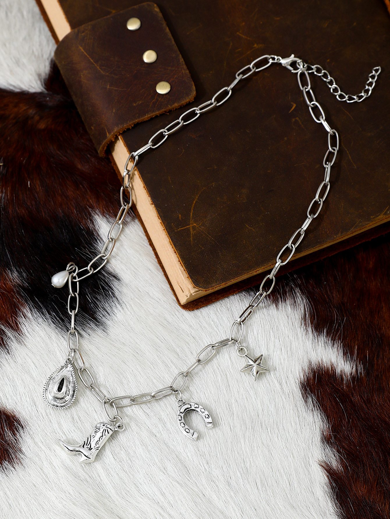 Multi Charms Necklace Classification Unisex Imitation Pearl Zinc Alloy Paperclip Chain U Shape Water Droplets Boots Multi Charms Necklace Imitation Pearl Jewelry