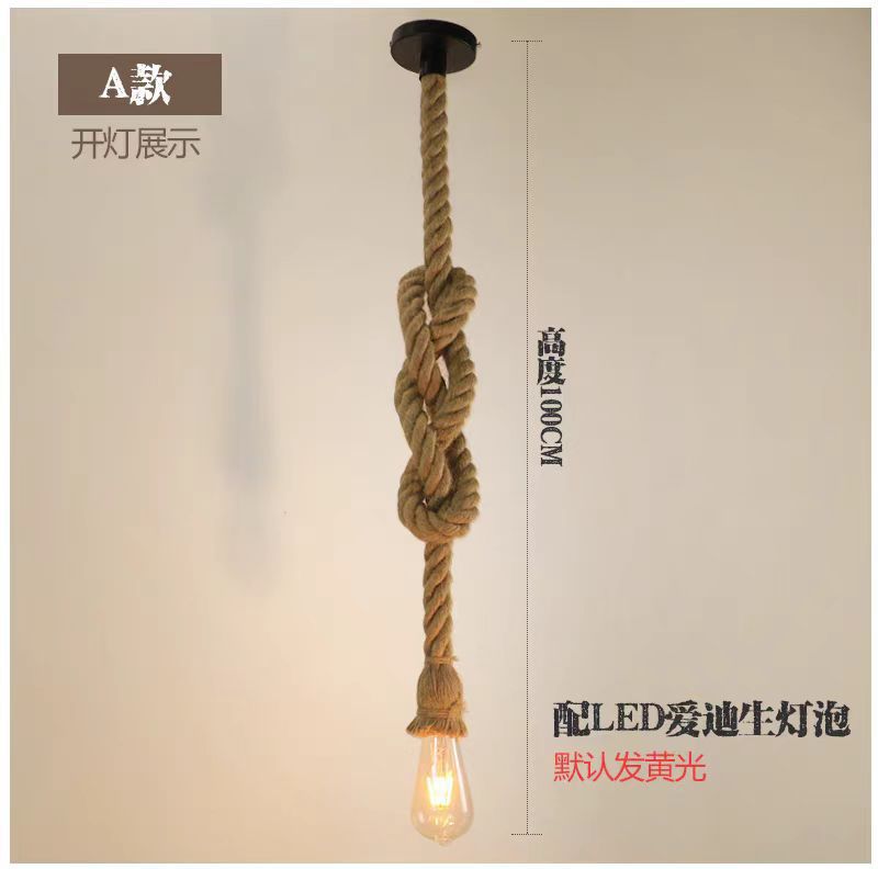 Lámpara de cuerda de cáñamo bar de cabeza única tienda de ropa de té de leche cafetería restaurante estilo industrial retro lámparas creativas