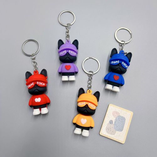 Cartoon French Bulldog Keychain Creative Soft PVC Rock Masked Dog School Bag Hook Figurine Keychain Cute Wholesale
