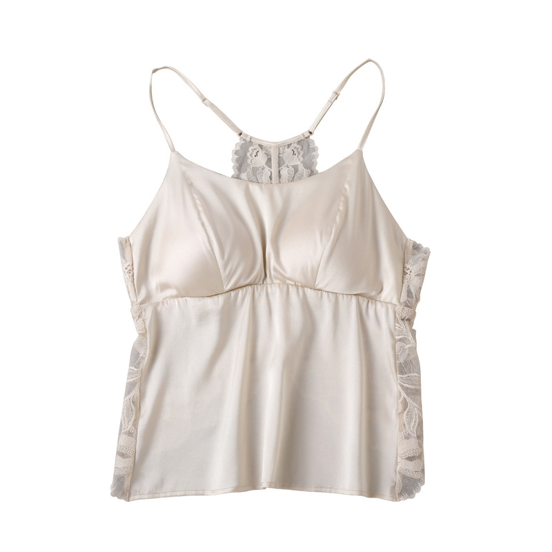 19 momme silk stretch satin camisole, made of mulberry silk, skin-friendly, breathable, thin, sexy, with lace and hollowed-out back design