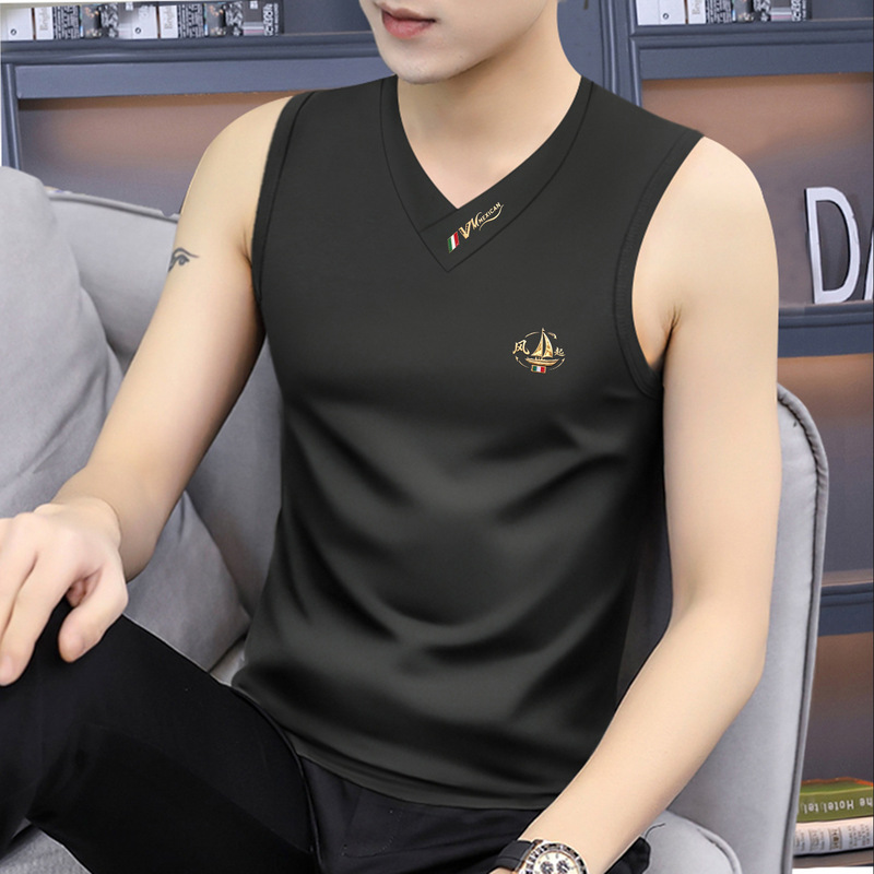 Modal cotton wide-shoulder tank top for men, trendy printed sleeveless T-shirt, summer breathable and cool, casual base layer Modal cotton wide-shoulder tank top for men, trendy printed sleeveless T-shirt, summer breathable and cool, casual base layer