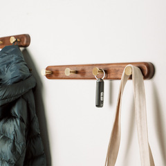 Nordic brass coat hooks, wooden row hooks, entrance row coat racks, bedroom wall hanging black walnut clothes hooks