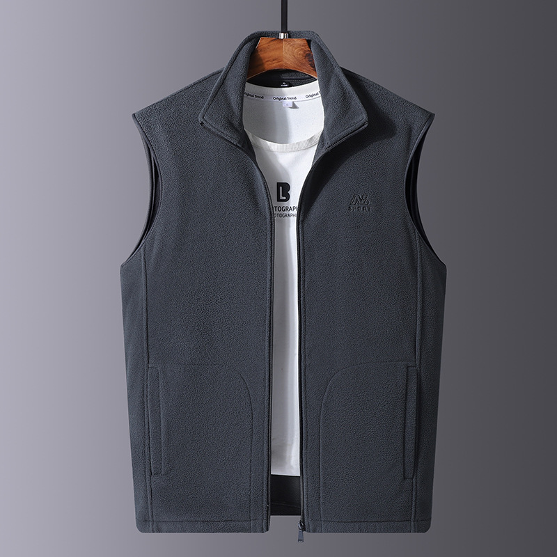 Autumn and Winter Style Sleeveless Fleece Vest Jacket Cardigan for Men with Stand Collar and Zipper~Fleece-Lined for Winter Autumn and Winter Style Sleeveless Fleece Vest Jacket Cardigan for Men with Stand Collar and Zipper~Fleece-Lined for Winter