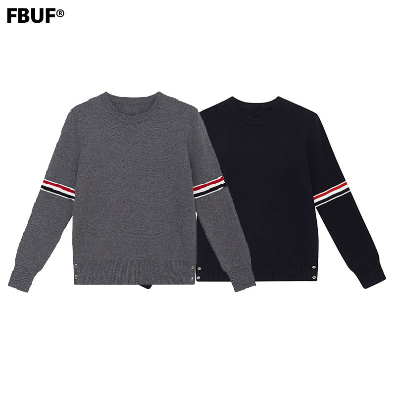 Heavy Weight Three-Color Stripesd Armband Knitwear Men's Anti-Pilling Cotton Casual Round Neck Knitwear Autumn and Winter Bottoming Shirt for Couples