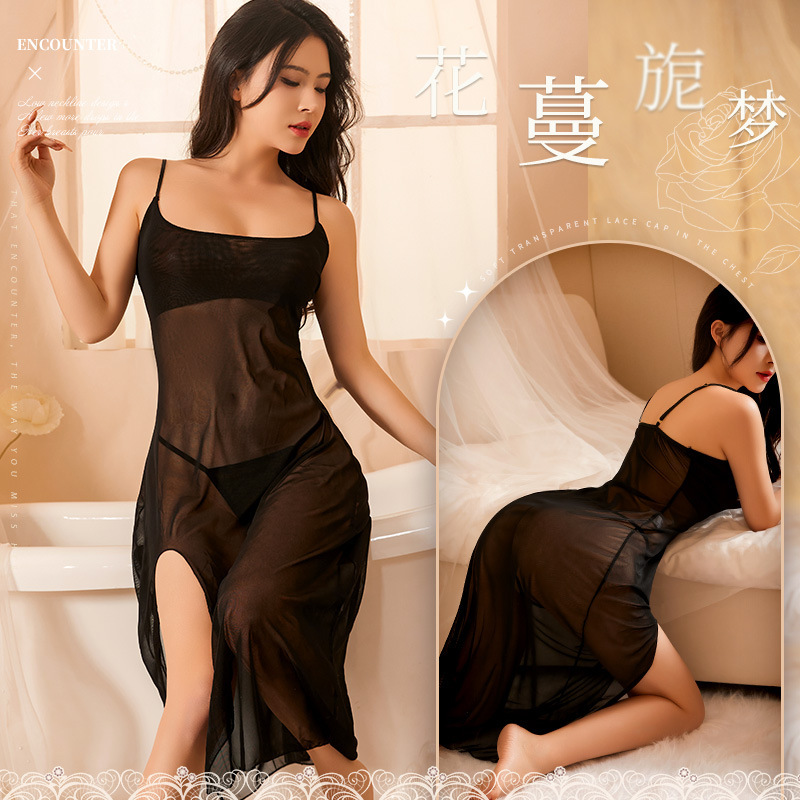 Sexy lingerie women's plus size sexy special seductive sling long transparent pajamas girl's sleeping dress delivery