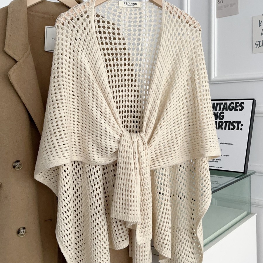 Solid Colour Knit Cardigan Shawl For Women Elegant Spring Capelet_voghion.com