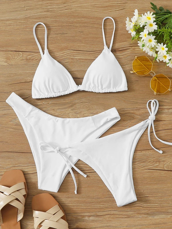 Women's Solid Color 3 Pieces Set Bikinis Swimwear display picture 2