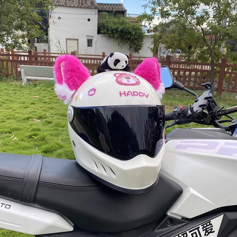 Plush Cat Ear Helmet Decoration Motorcycle Electric Car Accessories Universal