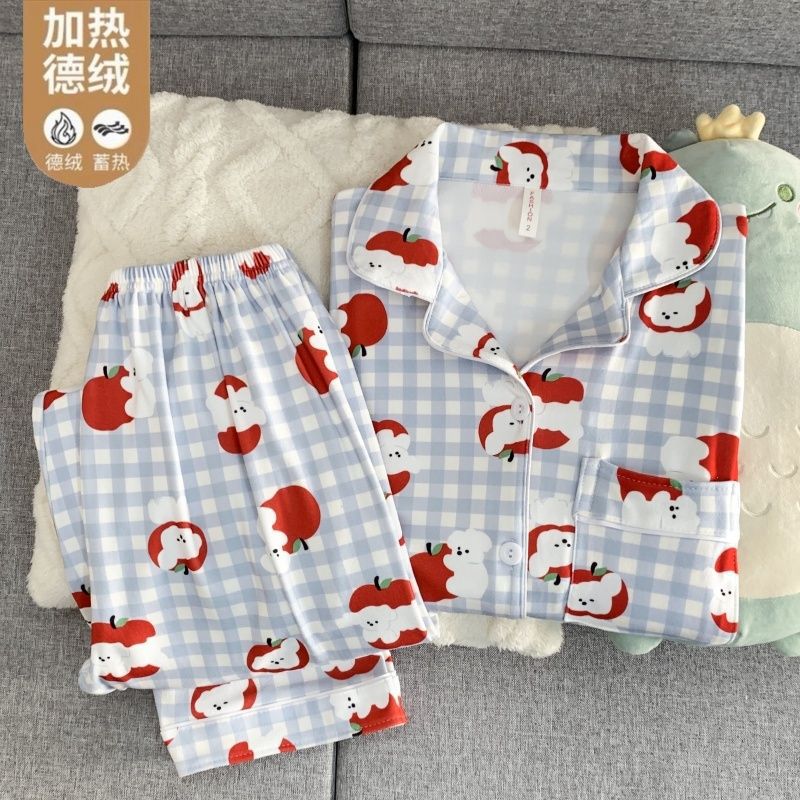 Al por mayor transfronterizo caliente de terciopelo de manga larga pijama conjunto de niñas otoño invierno dulce cardigán de dibujos animados ropa para el hogar
