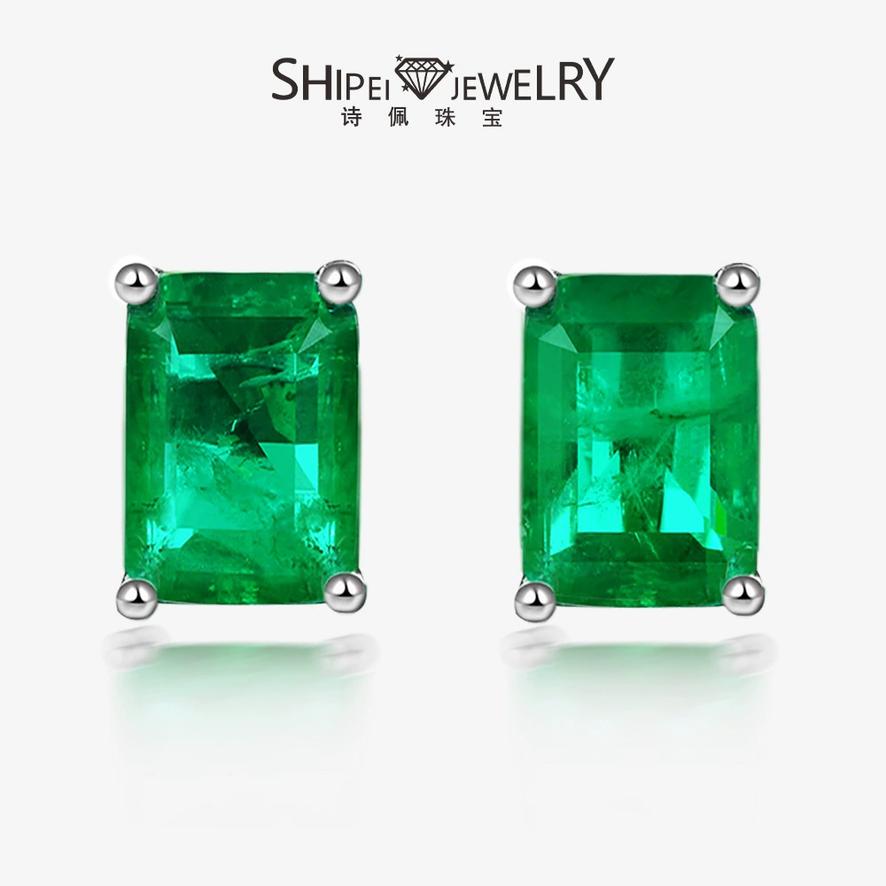 Ювелирные изделия Shipei, серьги из серебра 925 пробы с прямоугольными синтетическими изумрудами 5*7 карат, популярные в Европе и Америке серьги с высокоуглеродистыми бриллиантами в стиле ins.