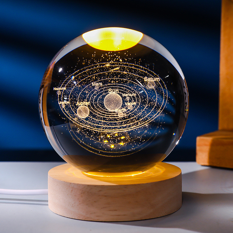Escultura interior 3d bola de cristal transfronteriza luz de noche base de madera maciza decoración literaria pareja compañeros de clase cumpleaños regalo creativo