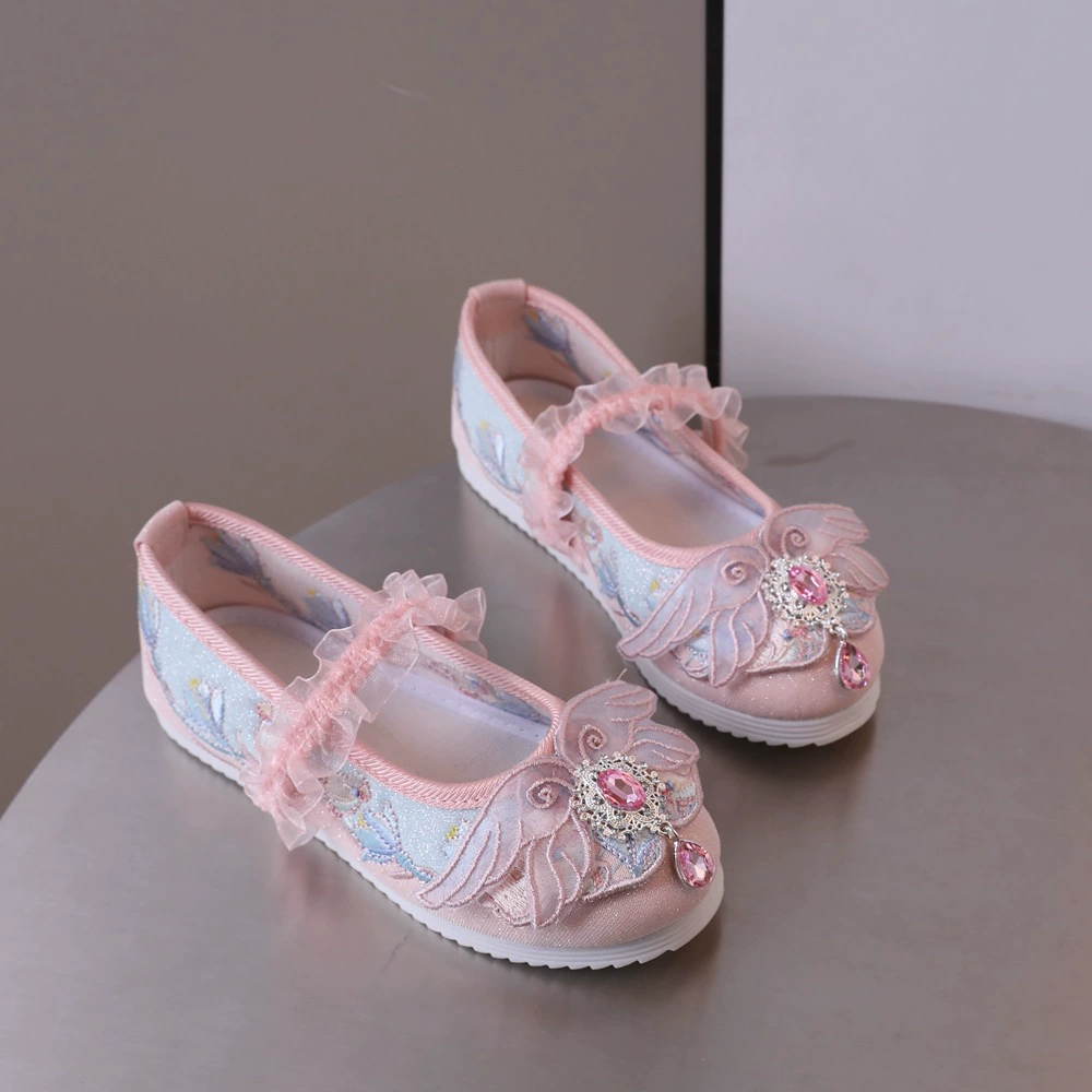 Новая детская Китайская одежда, старинная подходящая старинная обувь с вышивкой на мягкой подошве, Тканевая обувь для девочек, танцевальная обувь для выступлений, китайский стиль