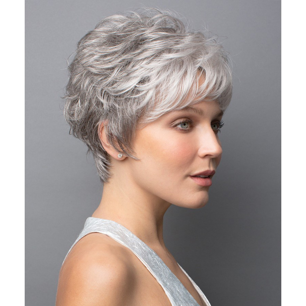 Peluca europea y americana AliExpress nueva moda comercio exterior de las mujeres Pelo Corto rizado color mezclado oblicuo Bangs fábrica al por mayor