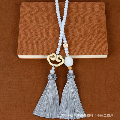 Supply of High-End Boxwood Small: Car hanging - xiangyun-ruyi-buckle-double-tassel-gray