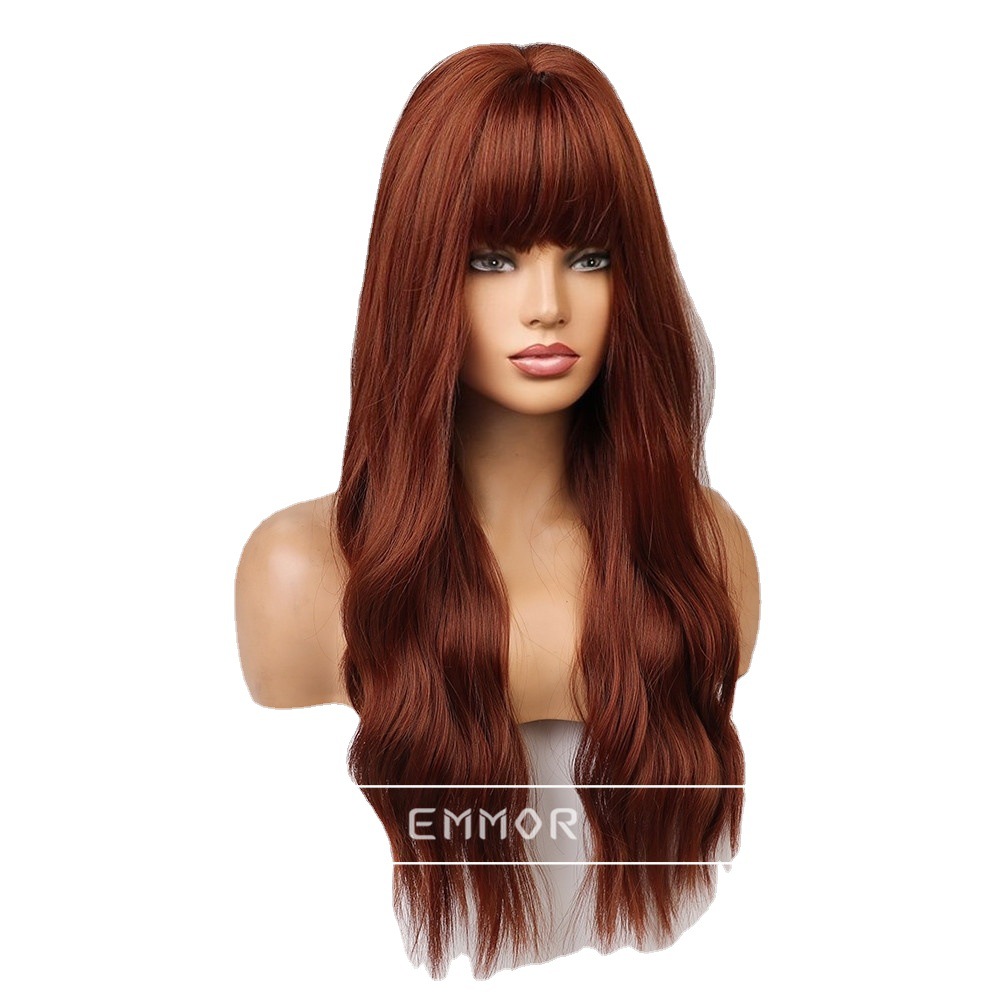 2021 nuevo anime transfronterizo flequillo de aire largo pelo rizado Cosplay seda de alta temperatura peluca europea y americana cubierta de cabeza completa femenina