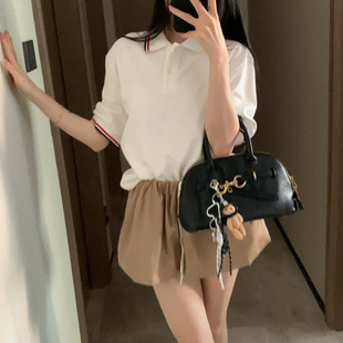2025 Summer New Embroidered Letter Logo Pique Cotton Lapel Jacquard Stripesd Polo Collar Short-Sleeved T-Shirt Top