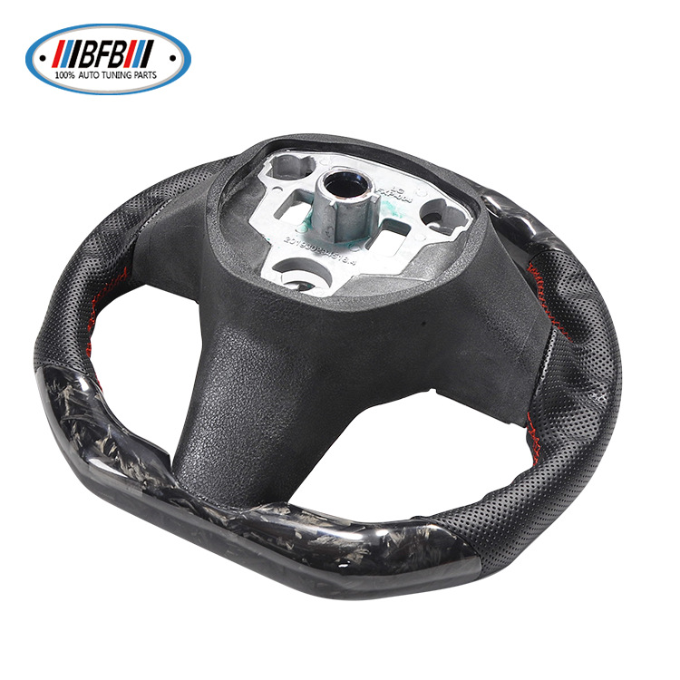 100% Real Carbon Fiber Forged Steering Wheel with Black Perforated Leather and Red Stitching - For Tesla Model Y - Modification