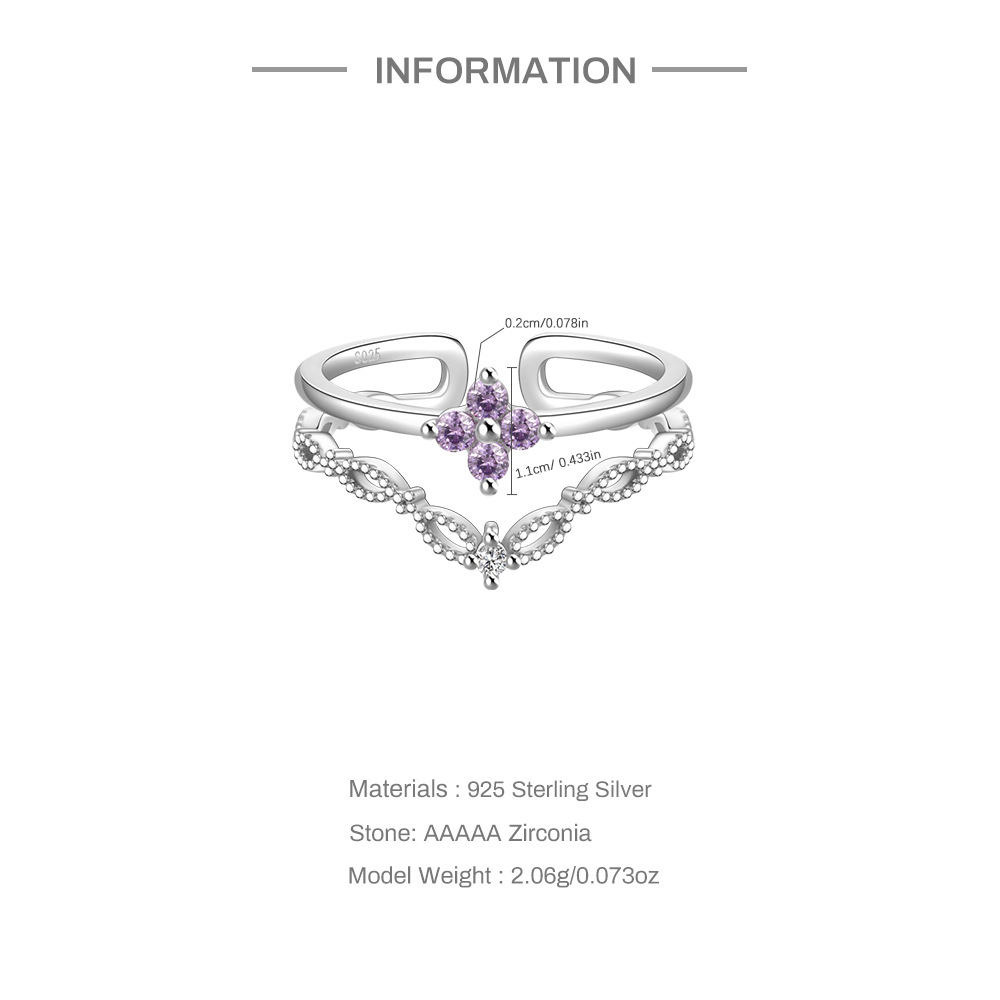 4g Weight Zircon Inlay Material Open Rings Classification Adjustable Ring Size 1 Piece Quantity Daily Occasion 925 Sterling Silver Material Geometric Pattern Women's Gender Plating, Inlay Design Simple Style Style 925 Sterling Silver Zircon Geometric Open Rings 12