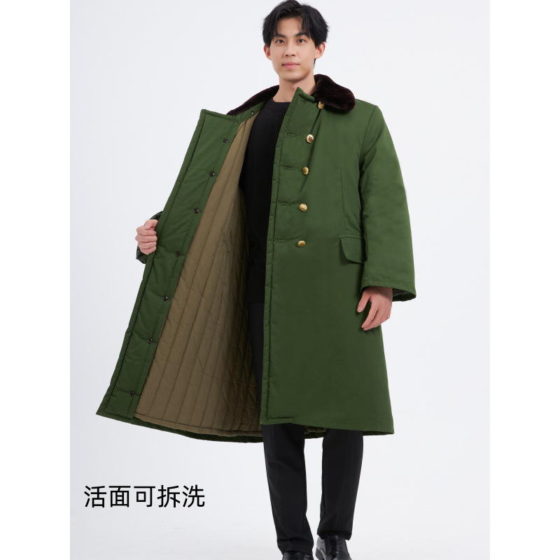 军大衣男冬季加绒加厚冷库防寒服女东北棉花袄老式保安军棉绿大衣