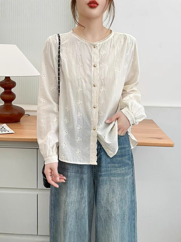 2025年秋装新款日系森女系刺绣衬衫开衫长袖衬衣批发小衫 62230|undefined