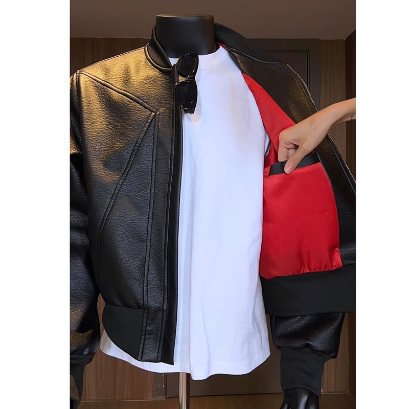 Loose American-Style Baseball Collar Leather Jacket for Couples, Men's Jacket H1141 Special 559