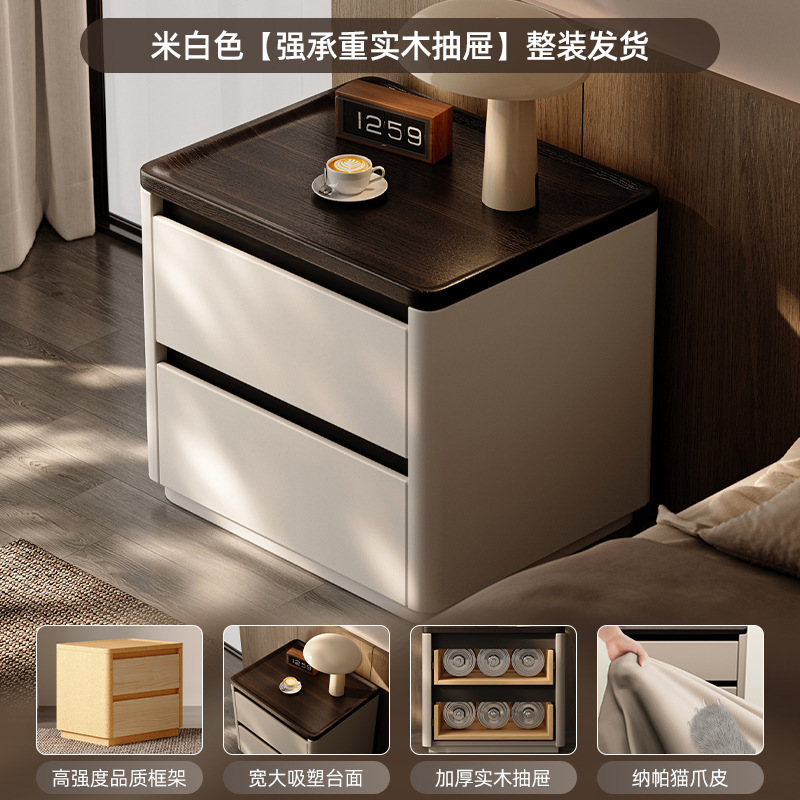 Minima mesita de cama de madera maciza2025 nuevo diseño de alta sensación de lujo ligero moderno y simple gabinete de cama de dormitorio familiar