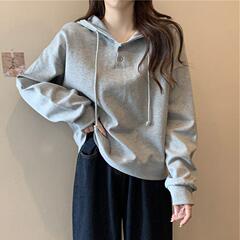 银狐绒连帽卫衣女秋秋韩版宽松百搭加绒加厚学生上衣外套
