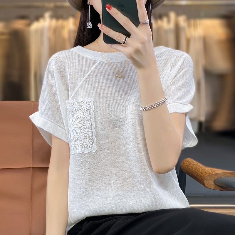 Bamboo thin solid color elegant breathable summer T-shirt with a…