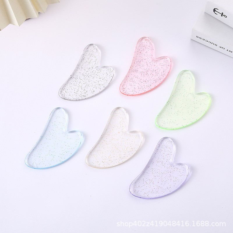 Crystal Heart Gua Sha Facial Massage Tool Resin Scraping Board for Face Lifting and Home Use 8x5cm overview