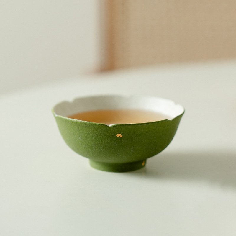 简约青橘洒金花口媚茗杯陶瓷高足杯防烫主人杯个人家用品茗喝茶杯|undefined