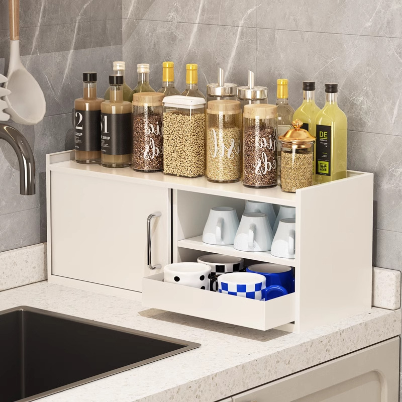 Kitchen Seasoning Shelf Cabinet Under Seasoning Cabinet Milk White Belt Door Cup Storage Cabinet Cross-border Wholesale Korea