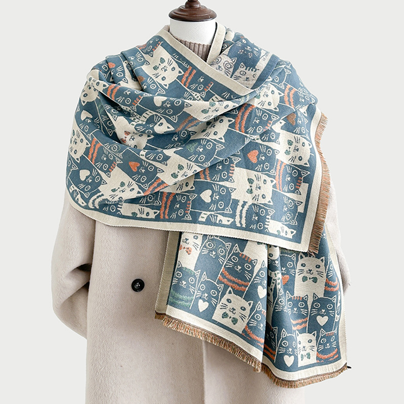 Bufandas coreanas de cachemira de dama 2025 pájaros con un bufón de aire acondicionado que se vuelve más grueso y cálido