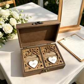 复古镂空木质戒指盒Mr&Mrs婚庆对戒盒户外婚礼仪式交换戒指木盒款